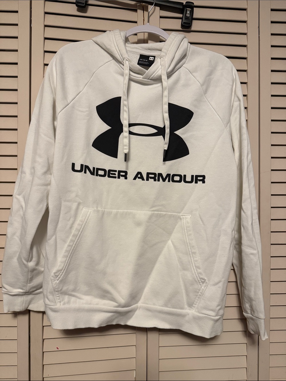 Under Armour Men’s White Zip-Up Style Hoodie with Black Logo